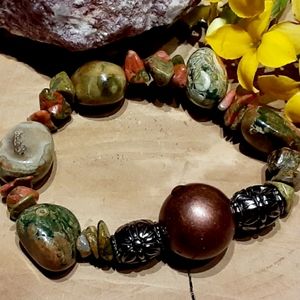Grounding, Earthy Boho Unakite Stretchy Bracelet